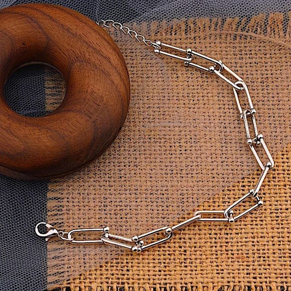 Unisex Sterling Silver U Shaped Chain Link Bracelet - Picture 5 of 11